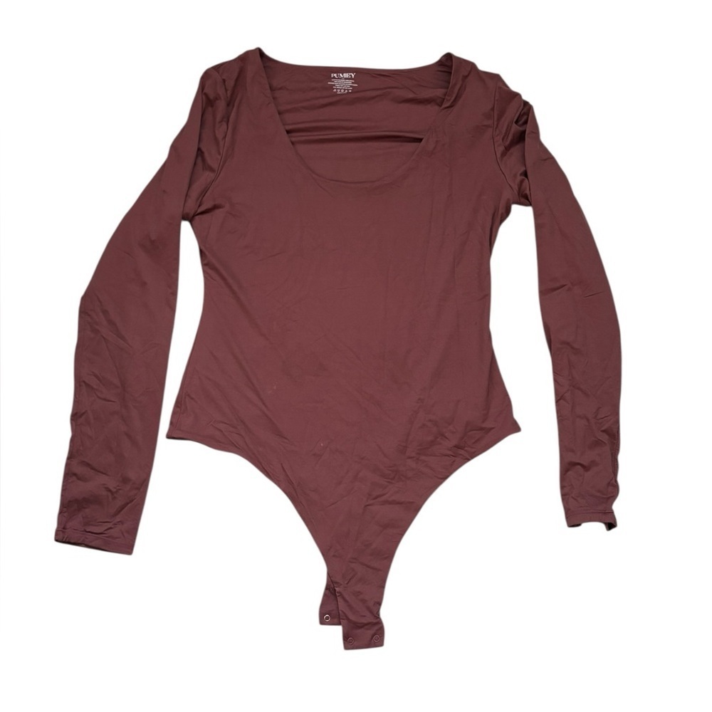 Pumiey Long Sleeve Scoop Neck Bodysuit Body Hugging Buttery Soft Size 2XL - Picture 2 of 5